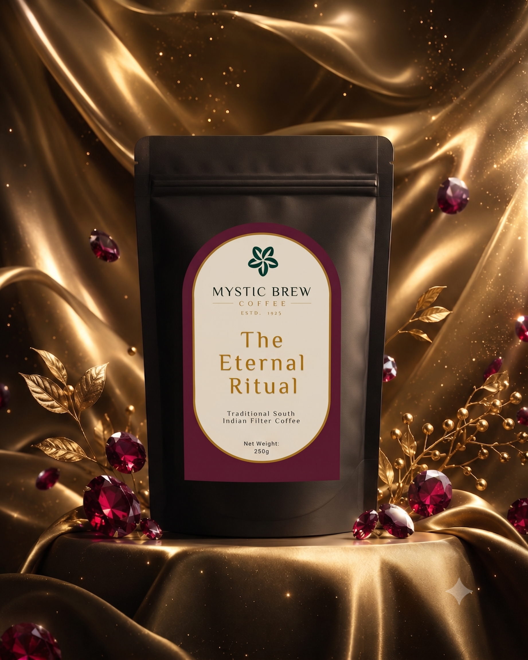 The Eternal Ritual — traditional filter coffee bag with ruby gems