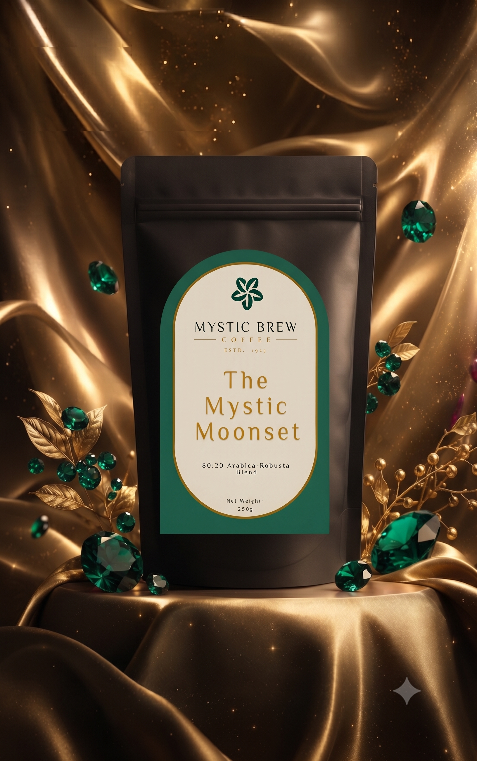 The Mystic Moonset — balanced blend coffee bag with emerald gems